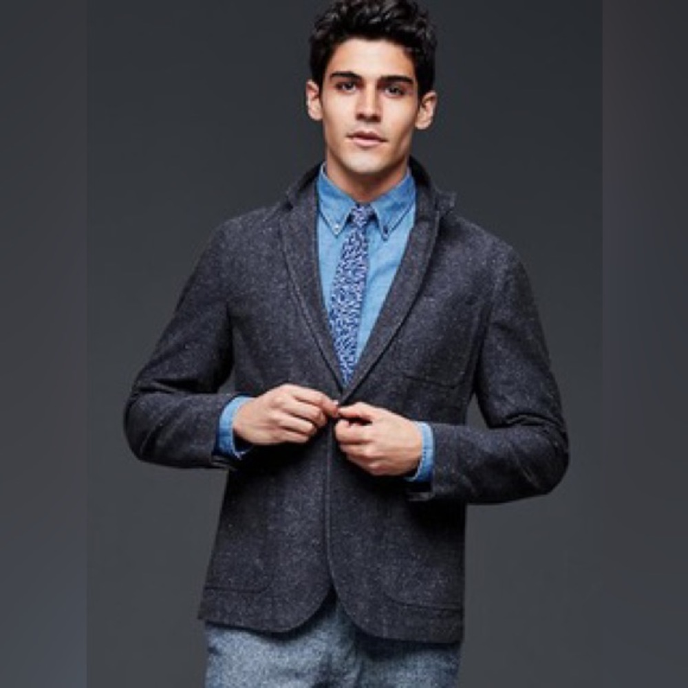 The Hill-Side + GAP Men's Navy Tweed Herringbone Tailored Blazer  Size L